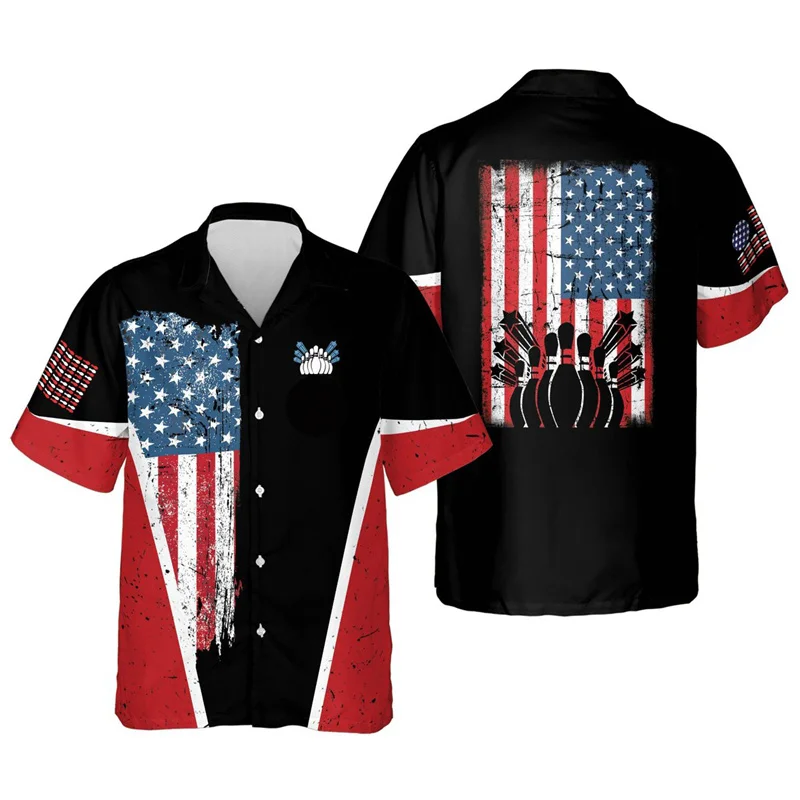 Sports Bowling 3d Printed Hawaiian Shirt For Men Cool Summer Beach Shirts Oversized Lapel Short Sleeves Tops Button Blouse 4