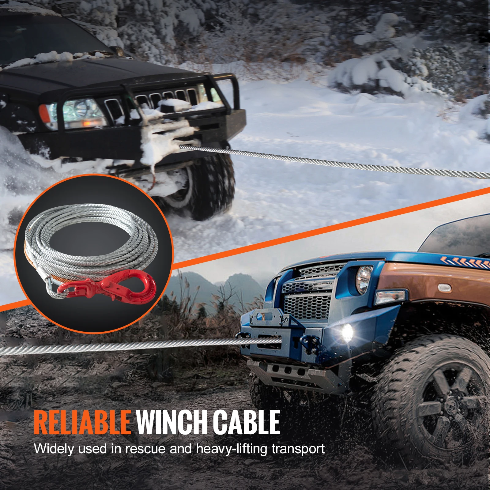 VEVOR 50/75/100Feet Galvanized Steel Winch Cable 3/8 Inch Breaking Strength Wire Winch Rope For SUV Large Off-Road Vehicle