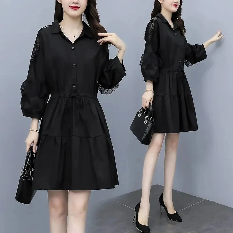 

2023 весна лето новое платье женское модное тонкое поло со шнуровкой с длинным рукавом вечернее платье женское платье