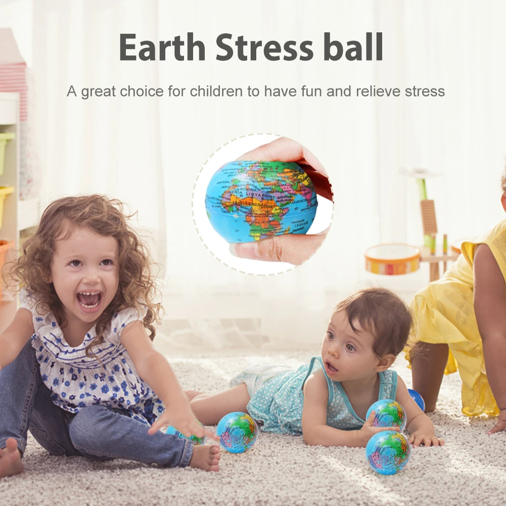 6Pcs Mini Earth Stress Balls Finger Exercise PU Globe Squeezable Balls Educational Foam Squeezable Balls Gifts for Boys Girls