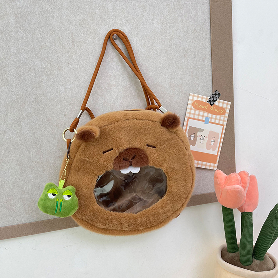 Whimsical Ita Bag for Women Capybara-Themed Clear Window Shoulder Bag Frog Charm Polyester for Daily Use Anime Events