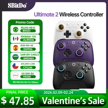 Controller di gioco wireless 8BitDo Ultimate 2 per PC e Android con joystick TMR, trigger commutabile, controllo del movimento, 8 velocità