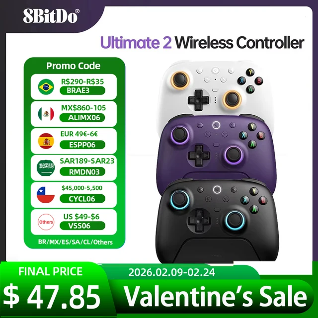 8BitDo Ultimate 2 Wireless Gaming Controller for PC & Android with TMR Joysticks, Switchable Triggers, Motion Control, 8Speed