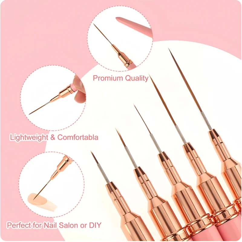 5-Piece Nail Art Liner Brush Set - Precision UV Gel Brushes for French Lines &Floral Painting, Professional Manicure Detail Tool