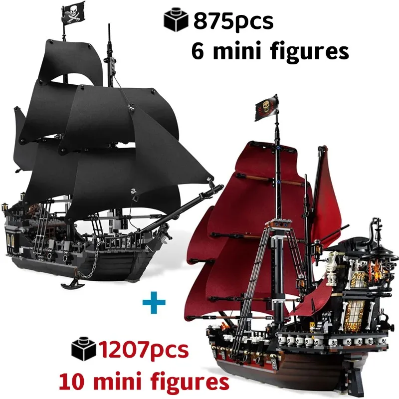 

Pirates Of The Caribbean Ship Queen's Revenge Warship Black Pearl Sailboat Building Block Bricks MOC 4195 Assembly Toys Kid Gift