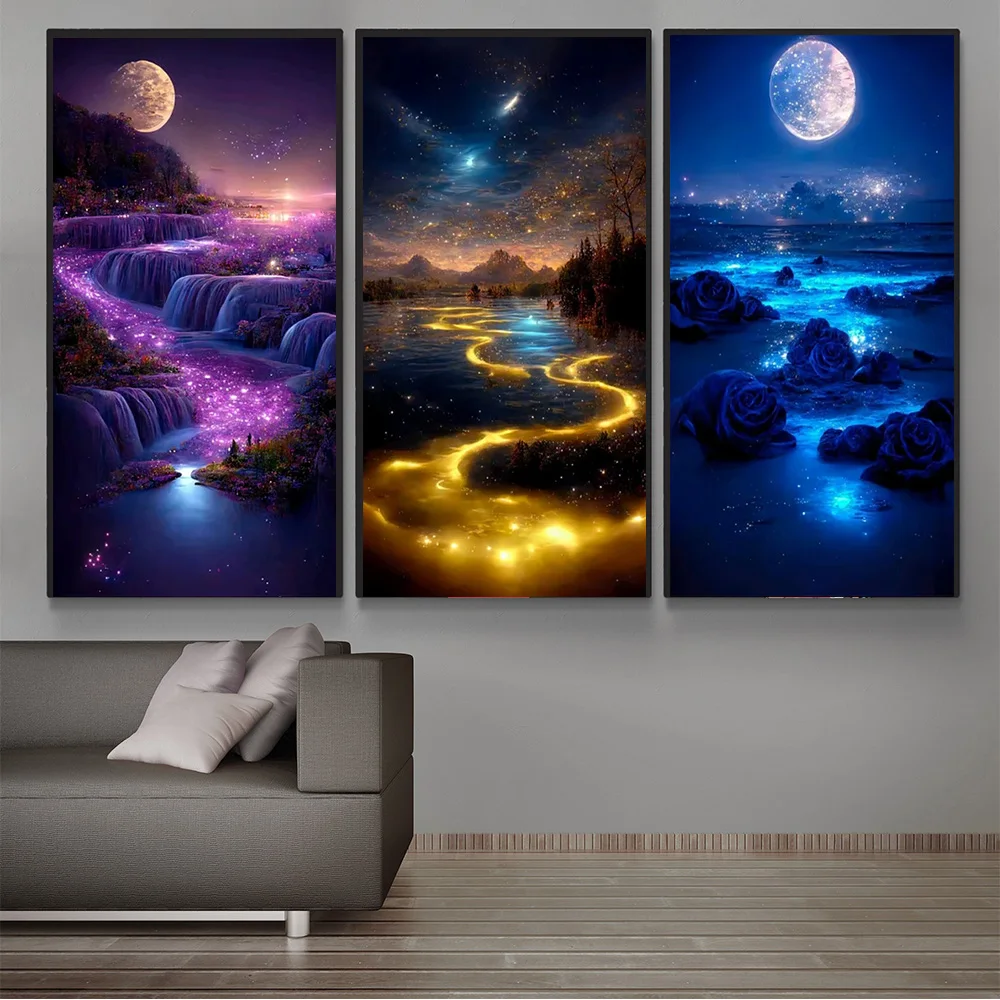 

Abstract Landscape Aurora Poster Prints For Living Room Bedroom Fantasy Scenery Golden River Canvas Painting Wall Art Home Decor