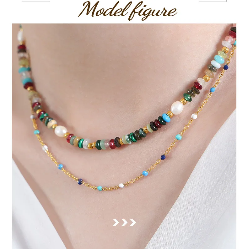 Süßwasser perlenkette bunte Natursteine Perlen Damen Edelstahl zweiteilig Set Charm Schmuck – Detail 4