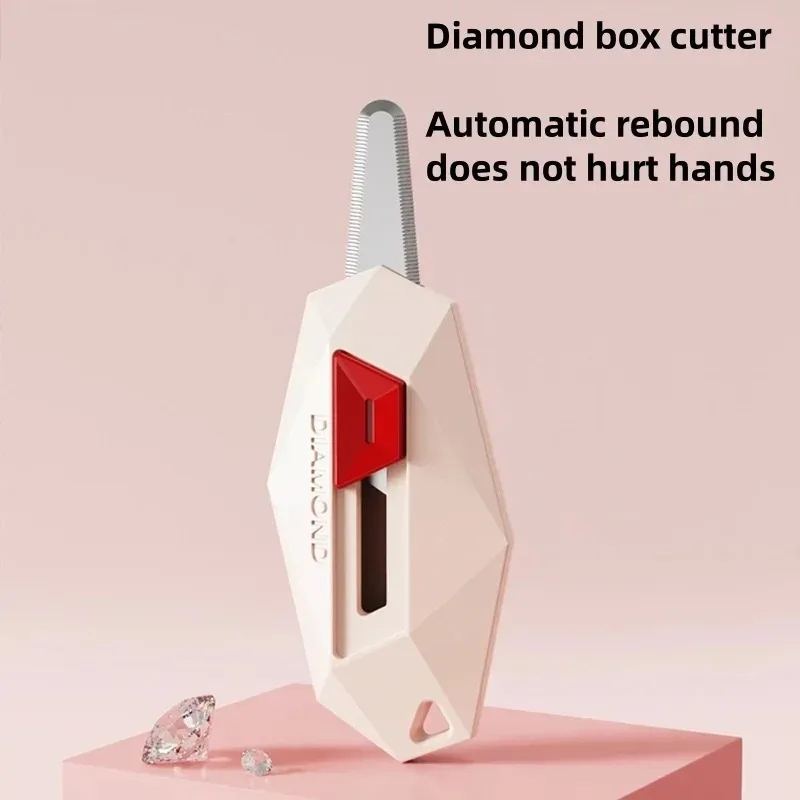 Diamond Safety Box Cutter - Round-Tip Magnetic Package Opener with Anti-Slip Grip for Mail & Carton Opening, Office & Home Use