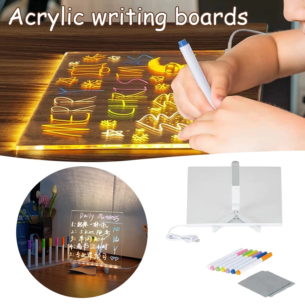 LED Lamp Acrylic Message Note Board Erasable USB Children's Drawing Board Bedroom Night Light Writing Tablet Birthday Kids Gift lcd writing tablet