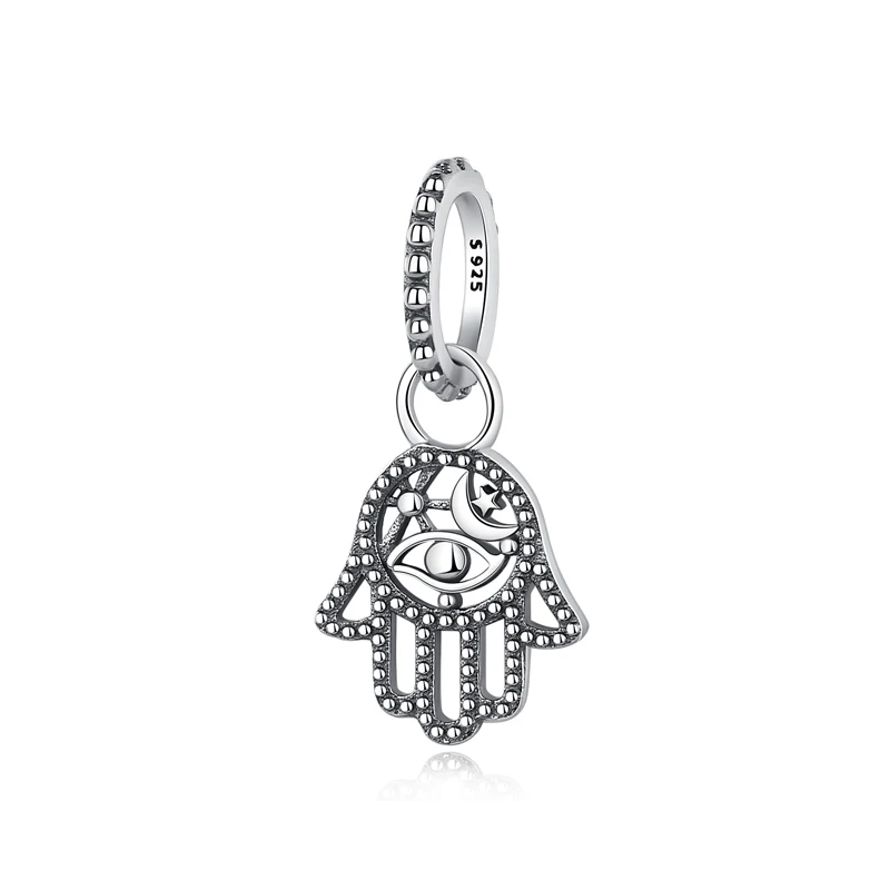 Sterling Silver Jewelry Original 925 Sterling Silver Charms Hamsa Hand Pendant Beads Fit Pandora Bracelets Necklaces DIY Women