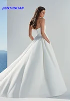 Customized Wedding Dress A-Line Satin Elegant Boat Neck Neckline Straopless Chapel Train With For Party Plus Sizes Bride Gown 2
