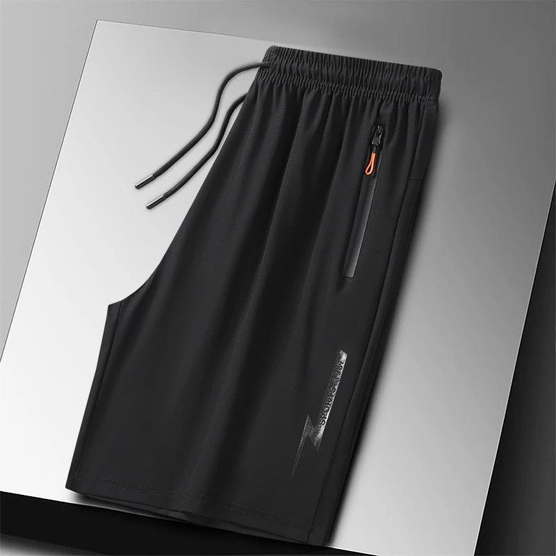 Plus Size Quick Dry Ice Silk Sport Shorts - Breathable Running Shorts with Zipper Pocket 6XL