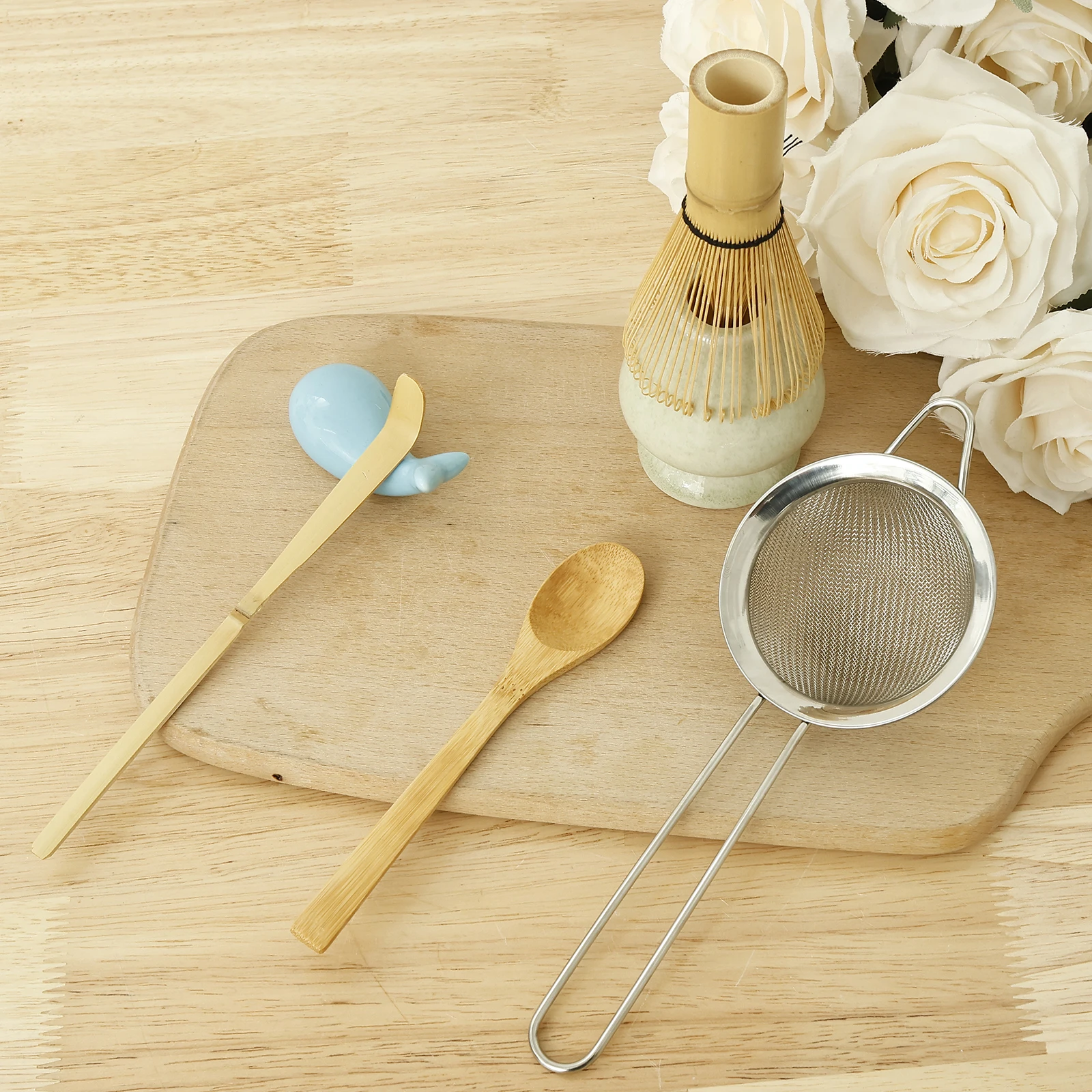 Matcha Tea Set Accessories Japanese Style Matcha Whisk Set Scoop Sifter Tool for Beverage Shop Tea Make Tool No Bowl 6Pcs