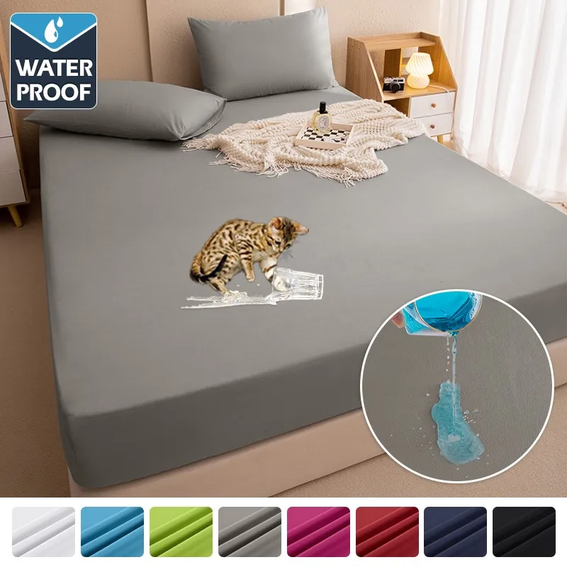 WaterproofBedCoverFittedBedSheetsWithElasticBandAntislip