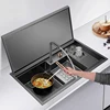 ASRAS Nanometer Black Flip Cover Hidden kitchen Sink 304 Stainless Steel 4mm Thickness Handmade Stepped Sinks Cup Rinser Sinks 4