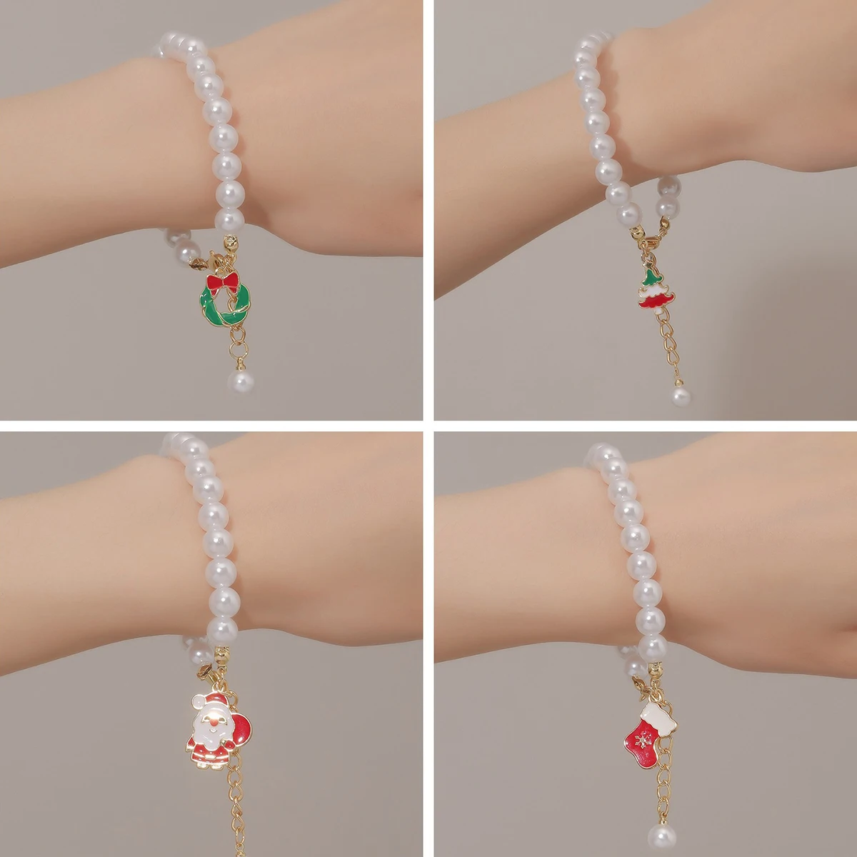 

Merry Christmas Snowman Charm Bracelets for Women Imitation Pearl Beading Link Chain Bracelet Fashion Festival Party Jewelry