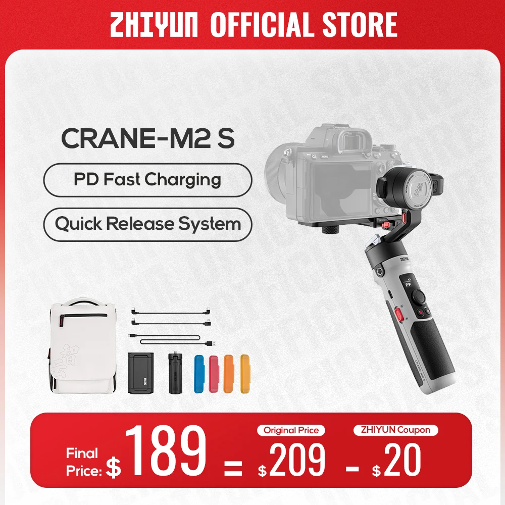 Zhiyun Crane M2S Autogru Ufficiale M2S Fotocamere Gimbal Stabilizzatore Palmare Mirrorless A 3 Assi Per Smartphone Sony Canon Action Compact Camera