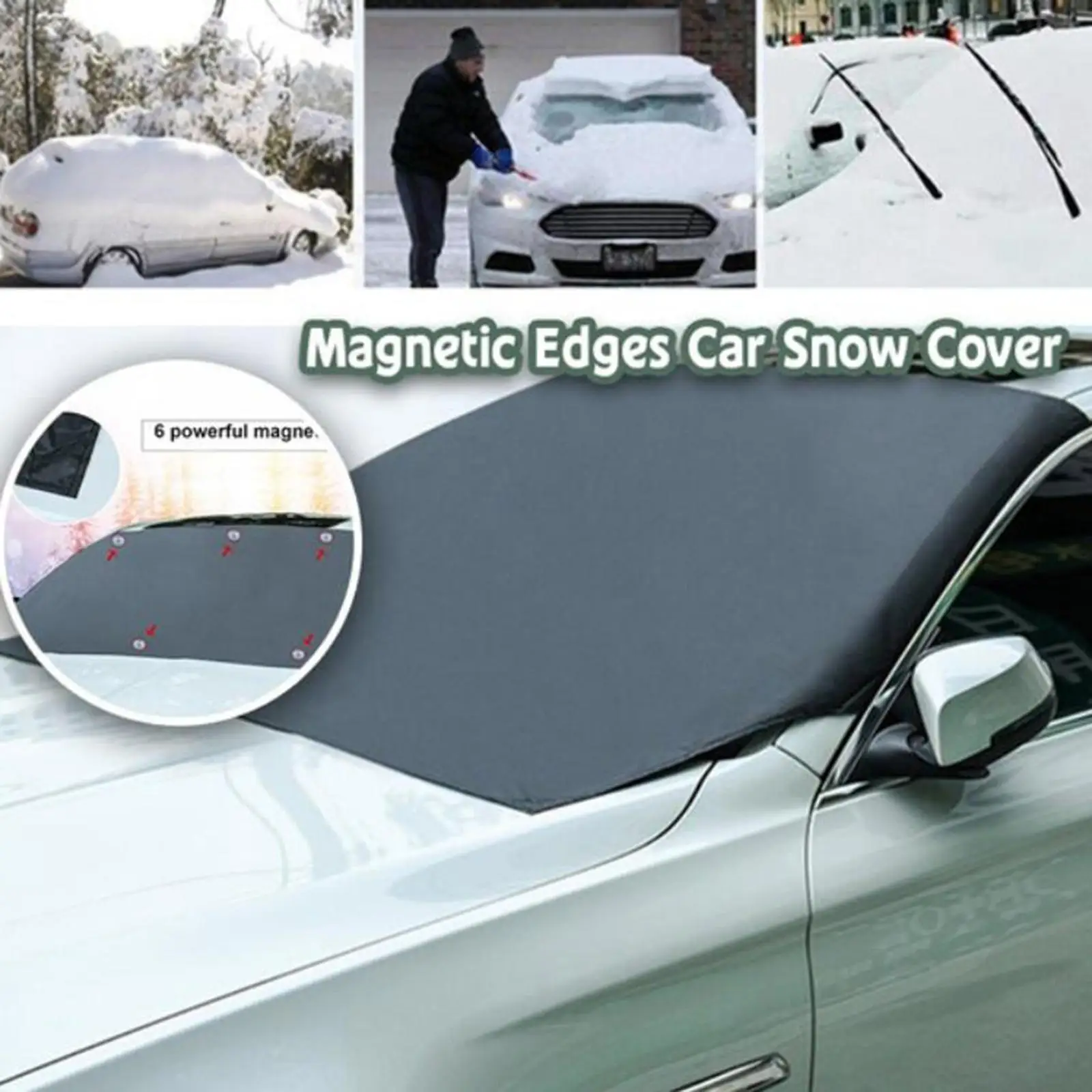 Car Windshield Snow Shade with Magnetic, Cover Sun Shade, Prevent Wind Snow Frost and Sun, Portable and Easy to Install