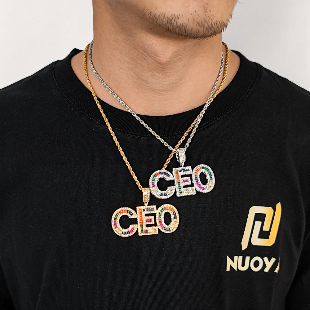 Hip Hop Custom Name Letter Multi Color Necklace Pendant Cubic Zircon Iced Out Men's Jewelry