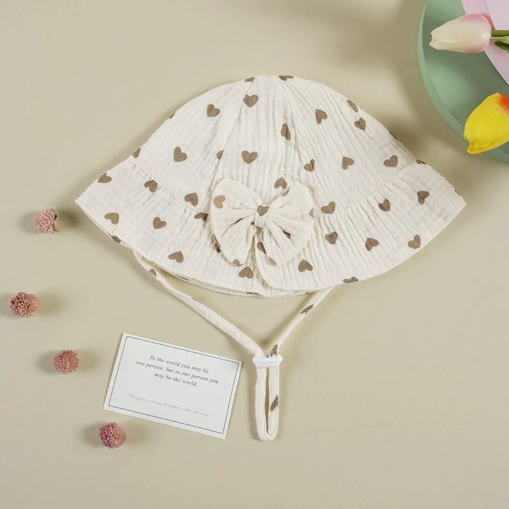 Sweet Cotton Toddle Bucket Hat Bowknot Love Heart Baby Sunhat Wide Brim Sunscreen Infant Fisherman Hat Girls