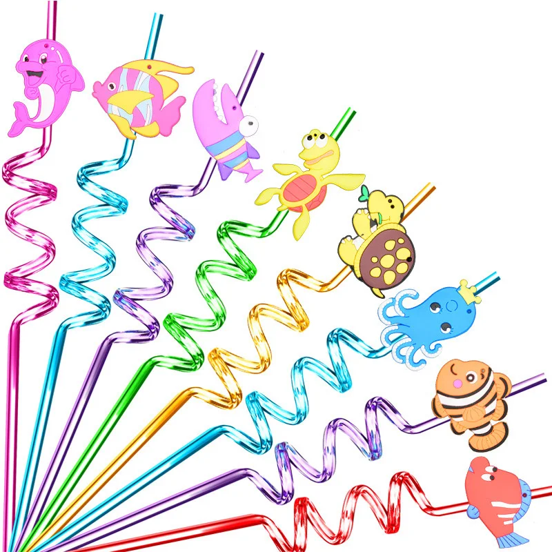 

Cartoon Sea Creatures Plastic Straw Personality Cartoon Children's Gifts Underwater World Theme Birthday Party Supplies Straws