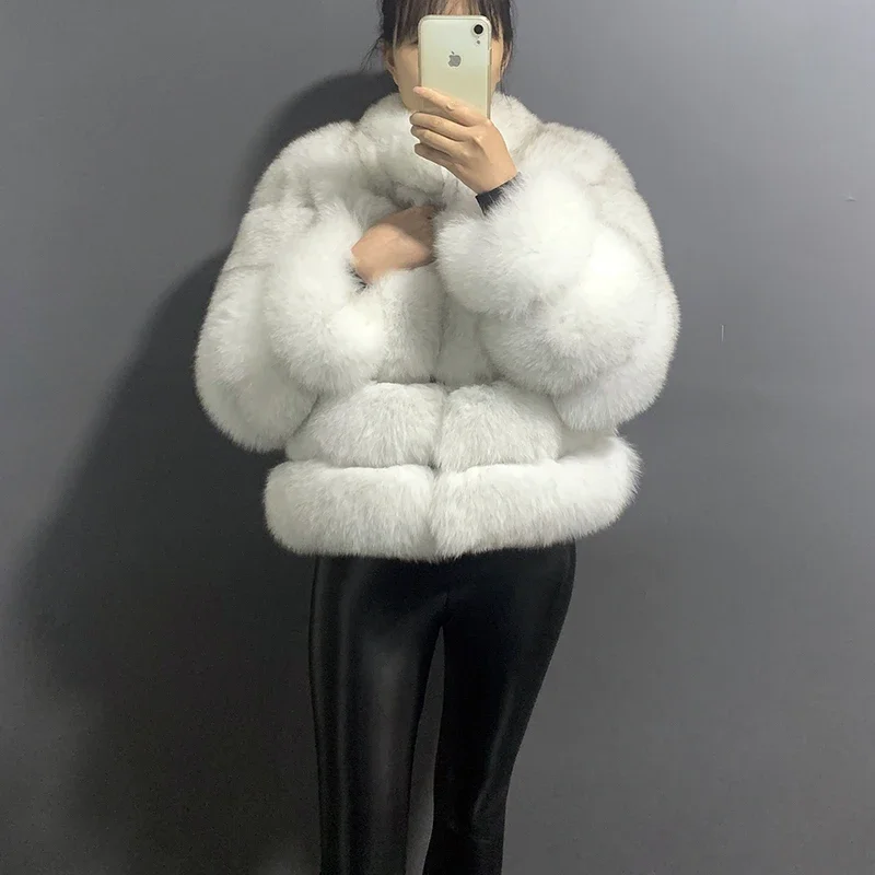 

rf20141 2020 Winter New Arrival Women's Real Fox Fur Coat Fluffy Striped Natural Fur Jacket