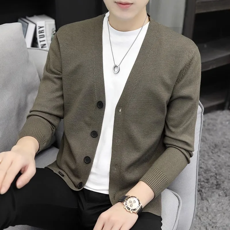 Spring Autumn Men's Thin Knitted Cardigan Sweater Fashion V-neck Single Breasted Loose Casual Versatile Sweater Coat