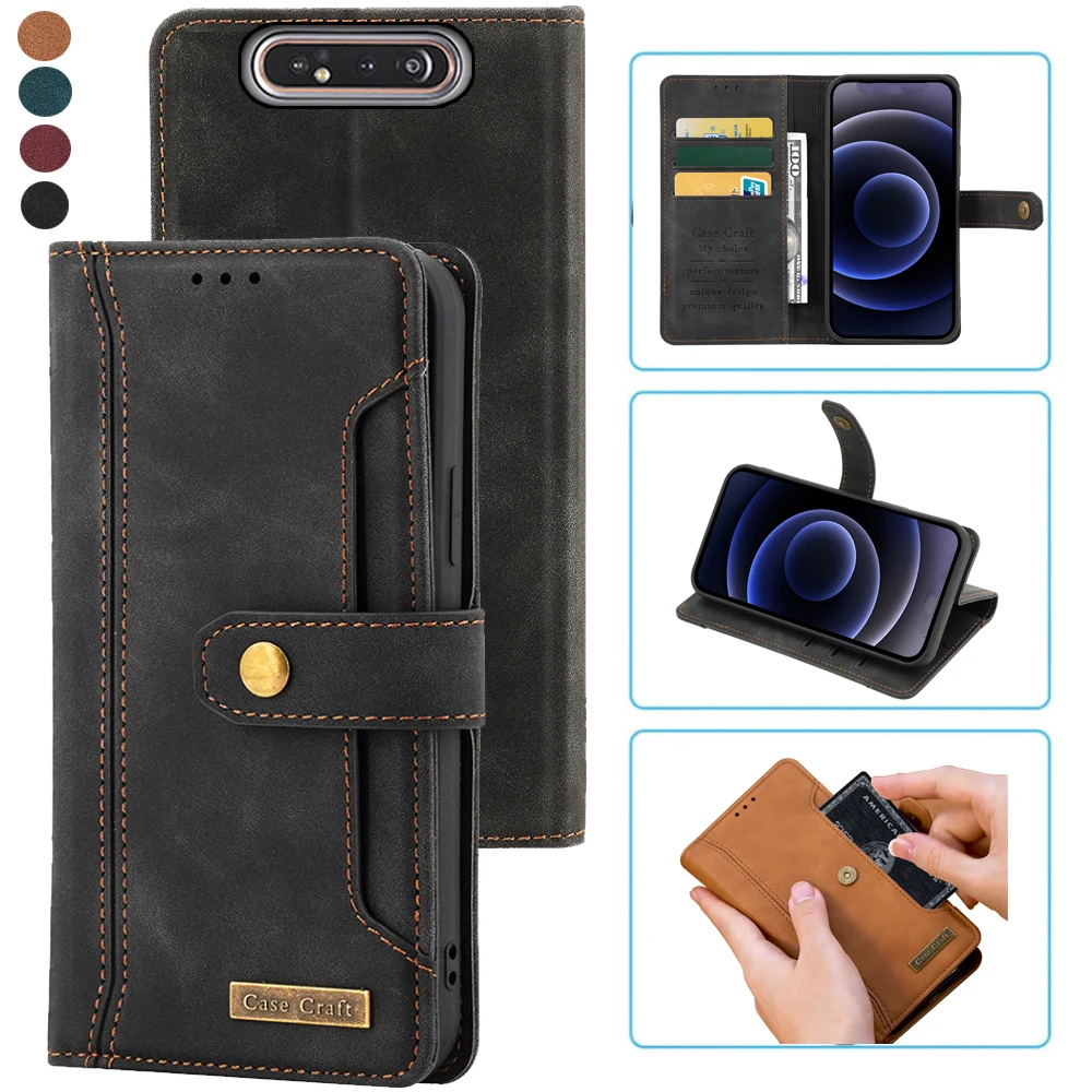 Luxury Leather Wallet Flip Case with Card Slots and Stand - Notebook Style
