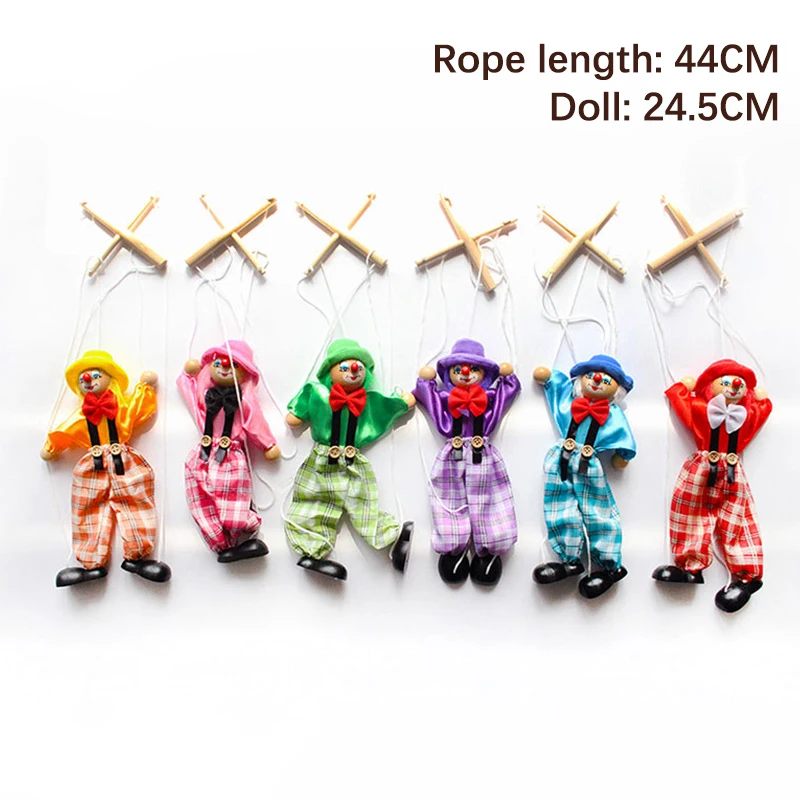 Funny Colorful Pull String Puppet Clown Wooden Marionette Handcraft ...
