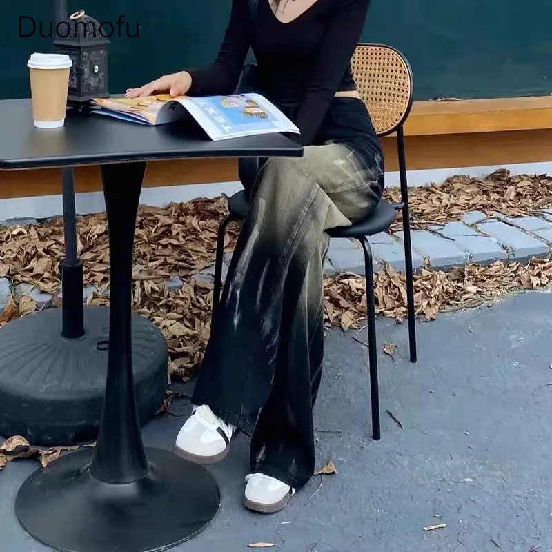 Duomofu American Gradient Color Bandhnu Simple Female Jeans Autumn New Chic High Waist Slim Casual Fashion Straight Women Jeans