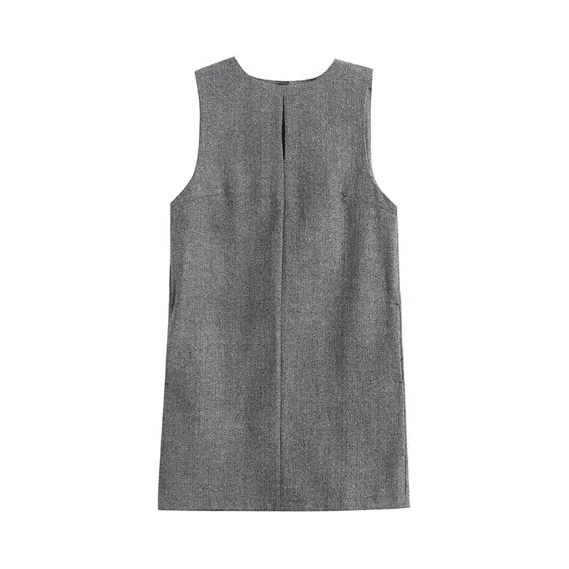 

Women's 2024 New Fashion Joker Short Dress Retro Sleeveless O-neck Zipper Design Women's Dress Mujer