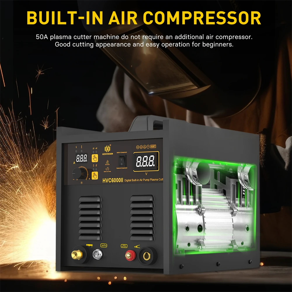HZXVOGEN 50A Plasma Cutter With Built-in Air Compressor Inverter Welding Machine With Air Pump 220V HF Cutting Thickness HVC6000 5