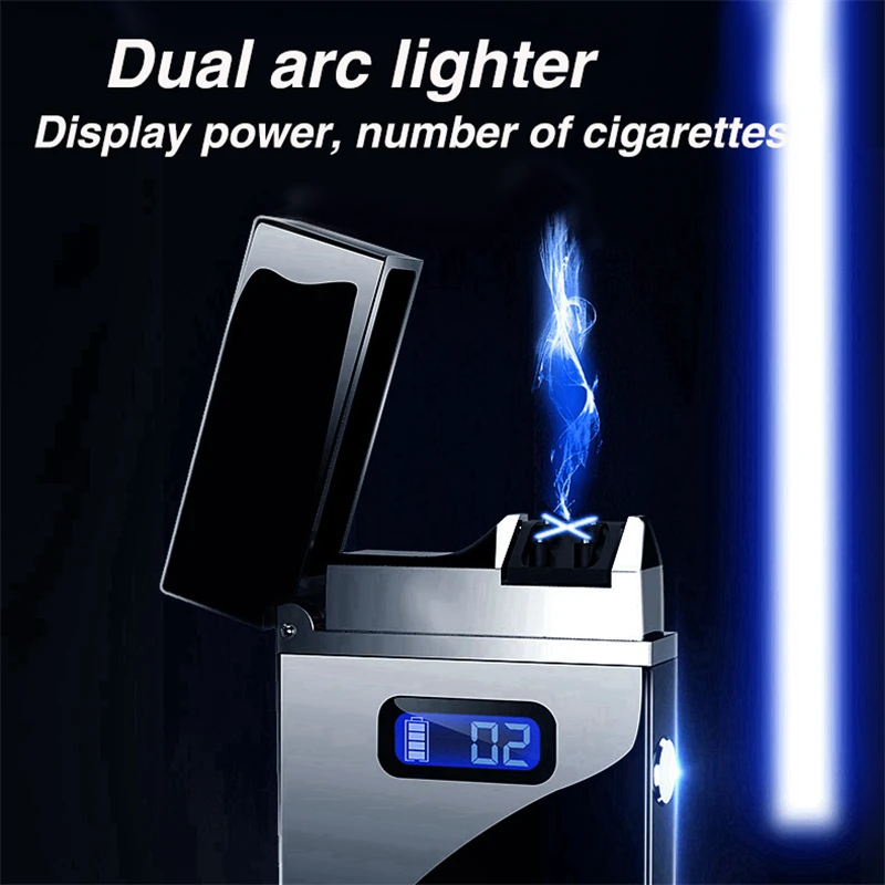 Smart Chip Electric Dual Arc USB Lighter Outdoor Windproof Pulse Plasma Flameless Digital Power Display Lighter Men's Gift 4