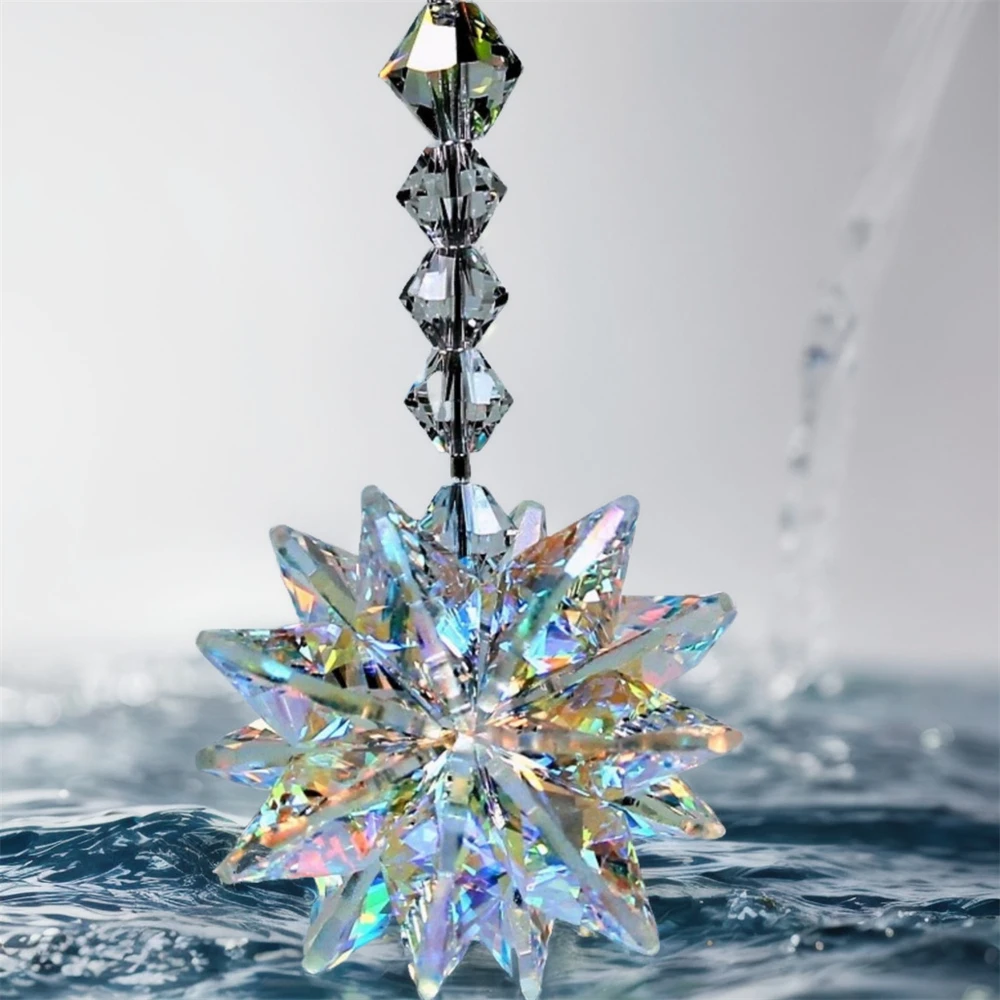 Crystal Snowflake Pendant Suncatcher AB Color Glass Prism For Garden Window Hanging Rainbow Maker Gift Car Wedding Home Decor