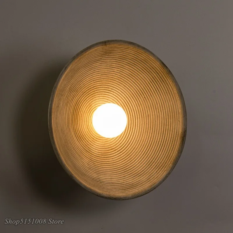 Retro Japanese Style Circle Wall Lamp Bedroom Bedside Sconces LivingRoom Dining Room Aisle Decor Design Indoor Lighting Fixture