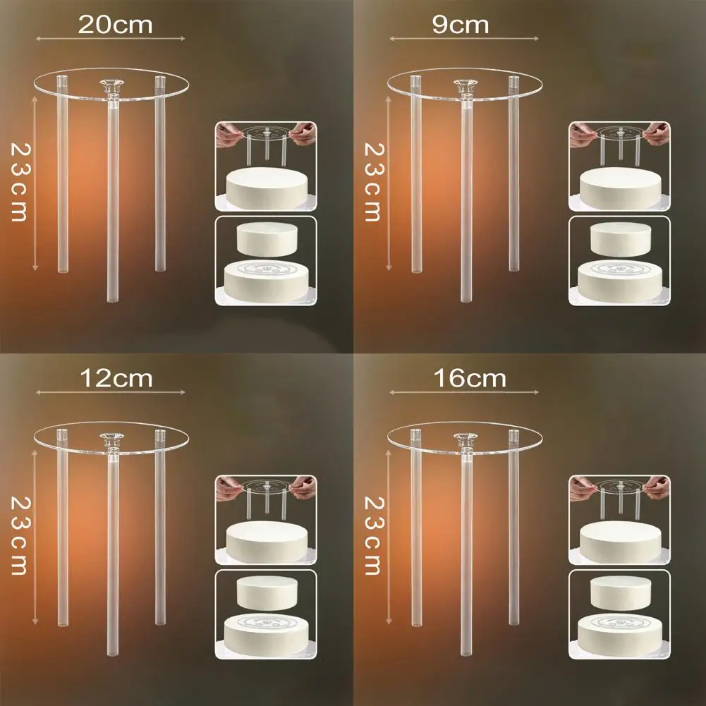 1 Set Transparent Stacking Cake Supports 4 Separator Plates 12 Cake Support Stand Rods For 4/6/8/10 Inch Cakes Dowel Base Tools