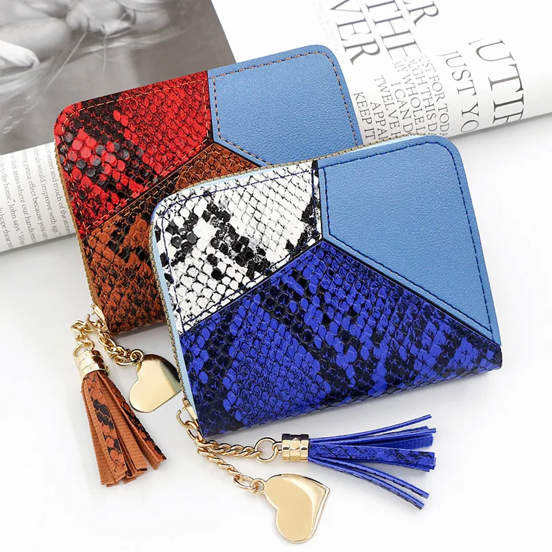 

Women's Money Bag Student Tassel Pendant Short Wallet Trendy Serpentine Pattern Small Fashion Clutch Wallet Coins Card Holder