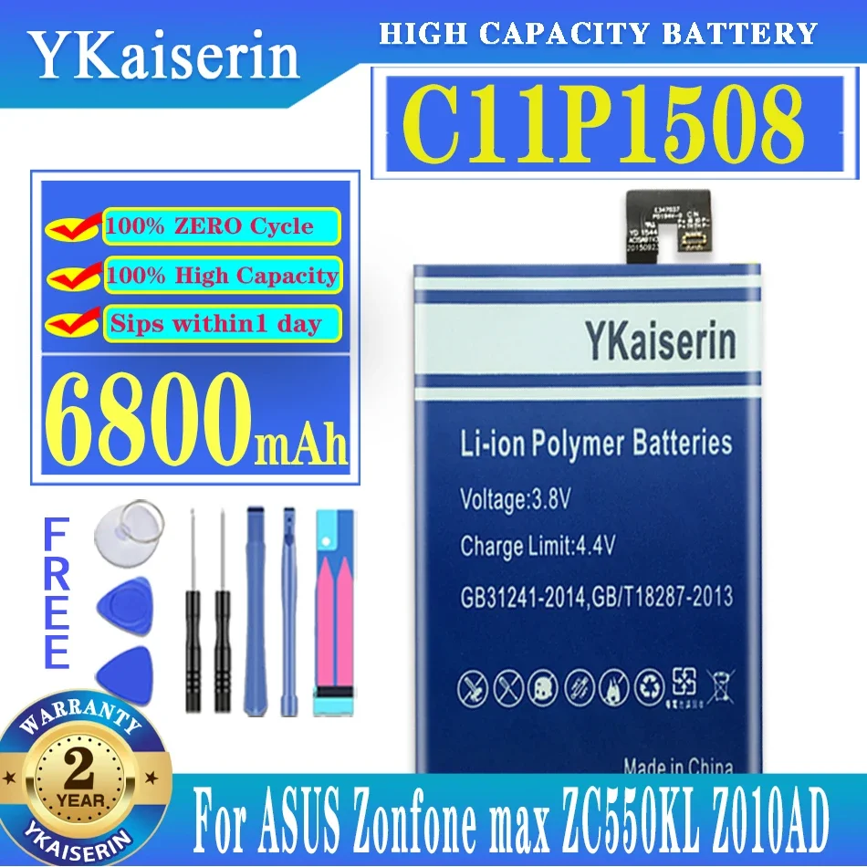 

YKaiserin For ASUS C11P1508 Battery For ASUS Zenfone MAX ZC550KL Z010DA 5000Z C550KL Z010AD Z010DD Z010D 6800mAh + Gift Tools