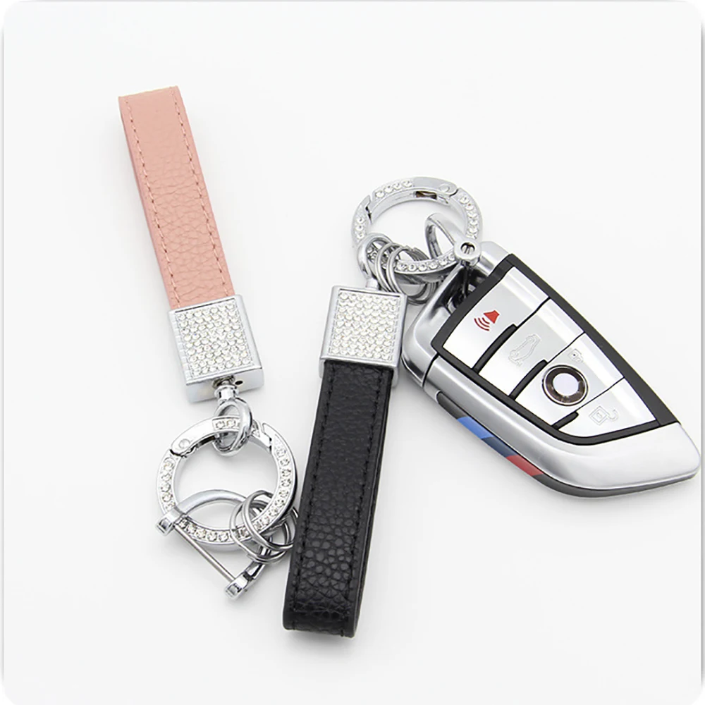 Mode Strass Leder PU Schlüsselanhänger Armband Schlüsselanhänger Feder Schlüsselanhänger Verschluss für Autoschlüssel Zubehör Schlüsselanhänger für Frauen – Detail 3