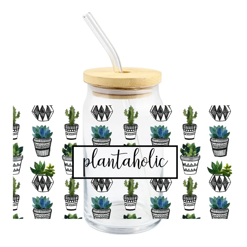 3D UV DTF Wrap Transfer Stickers Plants Cactus Design Colorful Decal Waterproof Wrap For Glasses Cups Mugs DIY Decal