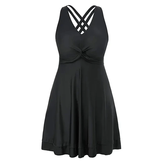 Women Summer Swimsuit Plus Size Swimdress Two Piece Cross Back Tankini Set Swimwear High Waist Chubby Swimsuits