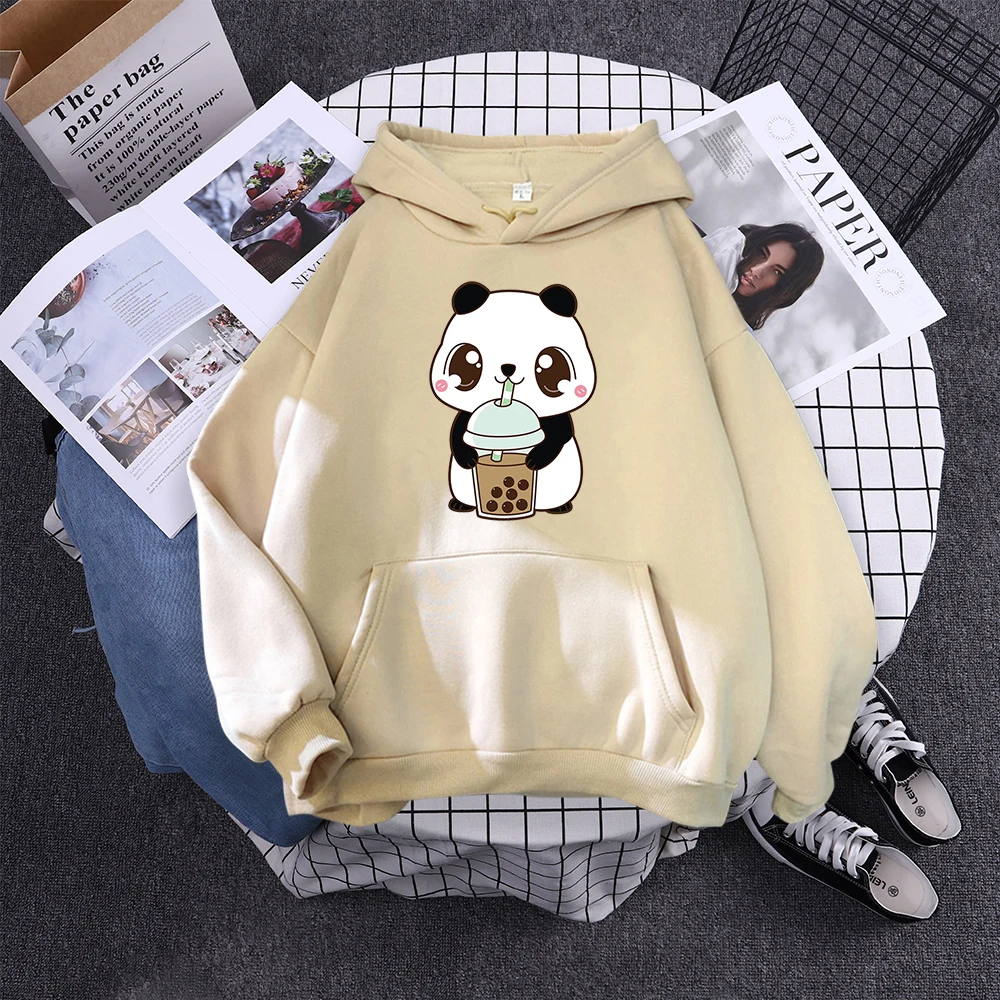 Cute Panda Sleeps Print New Women'S Sweatshirt Warm Vintage Pullover For Woman Fashion Korean Round Neck Hoodie Female