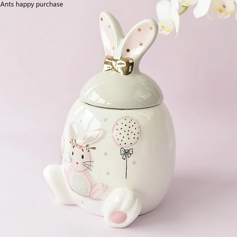 Rabbit Ceramic Jar High Capacity Storage Jar Storage Tank Kitchen Organizer Food Container Decorative Jars Tea Box Tea Caddy Ceramic Storage Jar