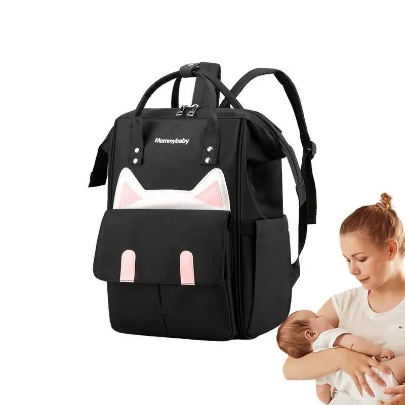 

Mommy Backpack For Women Adjustable Cat Ears Diaper Bag Portable Storage Bag With Handle For Diapers Clothes Nursing Bottles