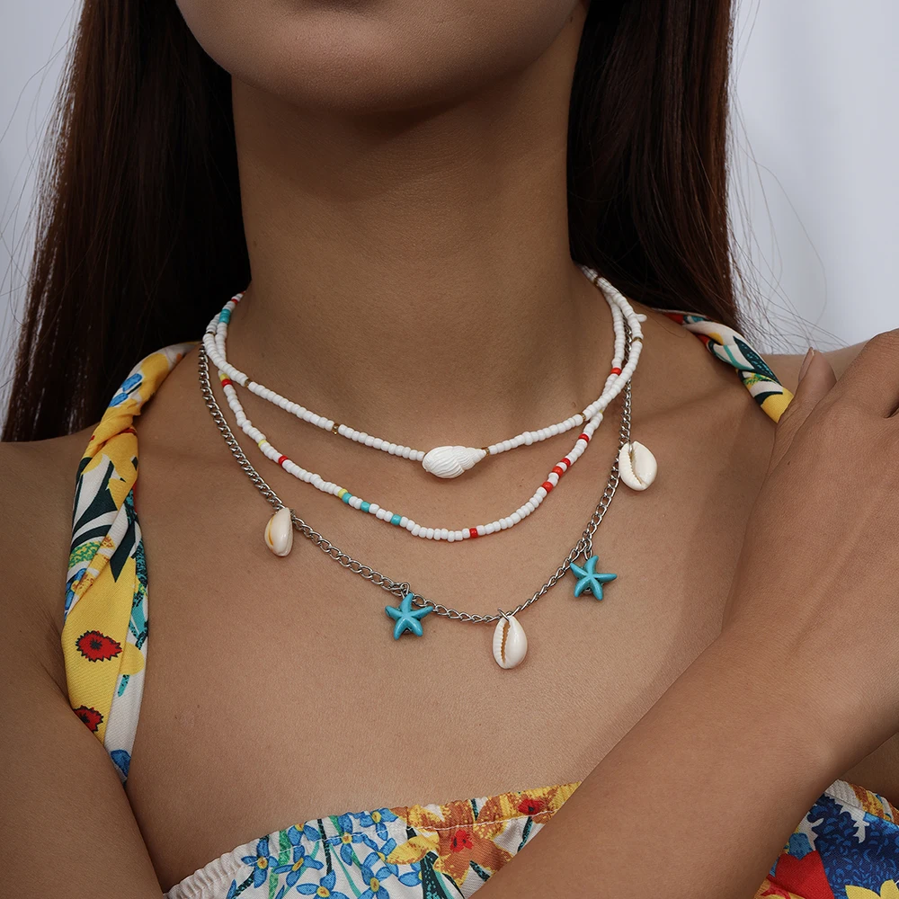 Aihua 3 teile/satz Böhmen Muschel Seestern Halsketten für Frauen Colliers Sommer Strand Urlaub Partei Schmuck Geschenke