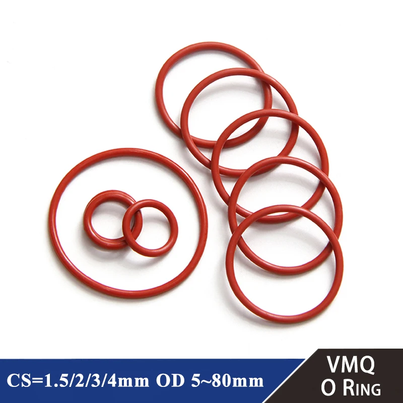 

10pcs VMQ O Ring Silicone O-Ring CS 1.5/2/3/4mm Red Food Grade Rings OD 5-80mm Washer Gaskets Waterproof And Insulated Gasket