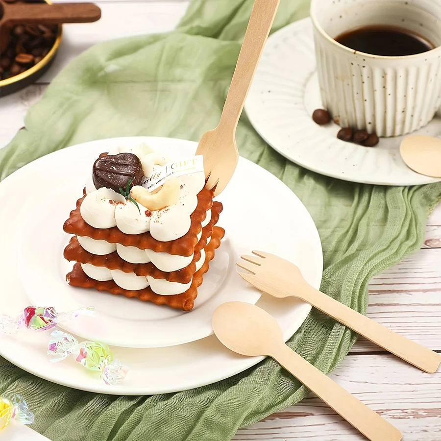 50/100PCS 14cm Disposable Wooden Spoon and Fork Set – Eco-Friendly Biodegradable Tablew... - SKU WSF17188 - UGI Packaging