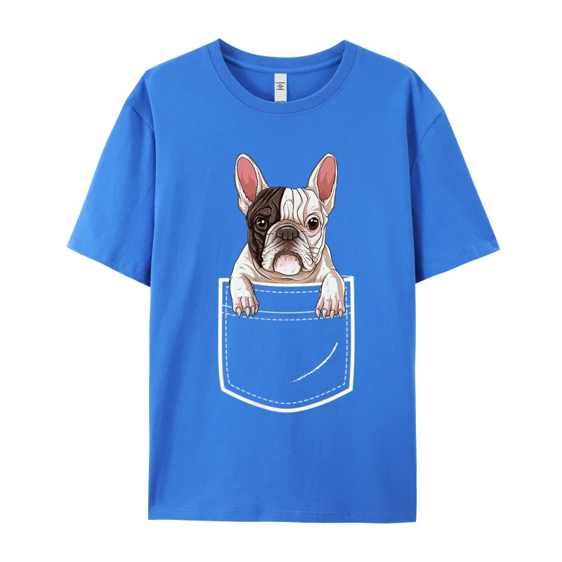 Premium Cotton Female Short Sleeve French Bulldog in Your Front T Shirts Graphic Tops Tees Cute Casual Round Collar Tops Shirts French Bulldog in Your Front Pocket T Shirt Women Men Boys__18651 blue