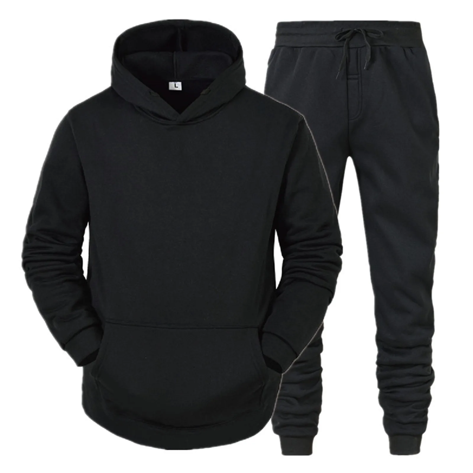 

Men Hoodie-Set Sweetshirts Hooded Solid-Color Sweatpants Casual Top Sportswear Korean Drawstring 2-Pieces Hoody Jumper Sudaderas