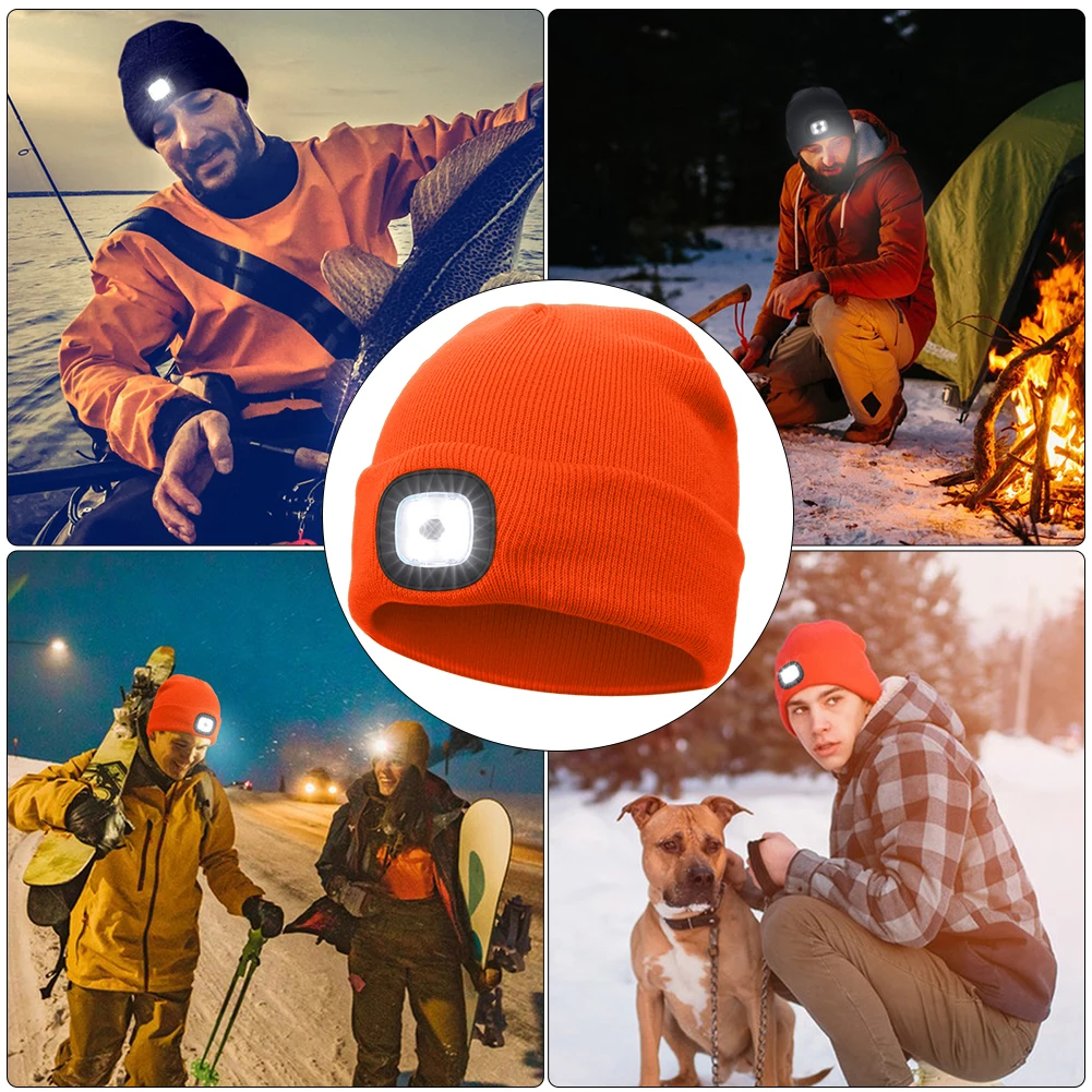 LED Lighted Beanie Cap Unisex Knitted Beanie With Head Lamp USB Rechargeable Flashlight 4 LED Beanies Knit Hat Fishing Caps